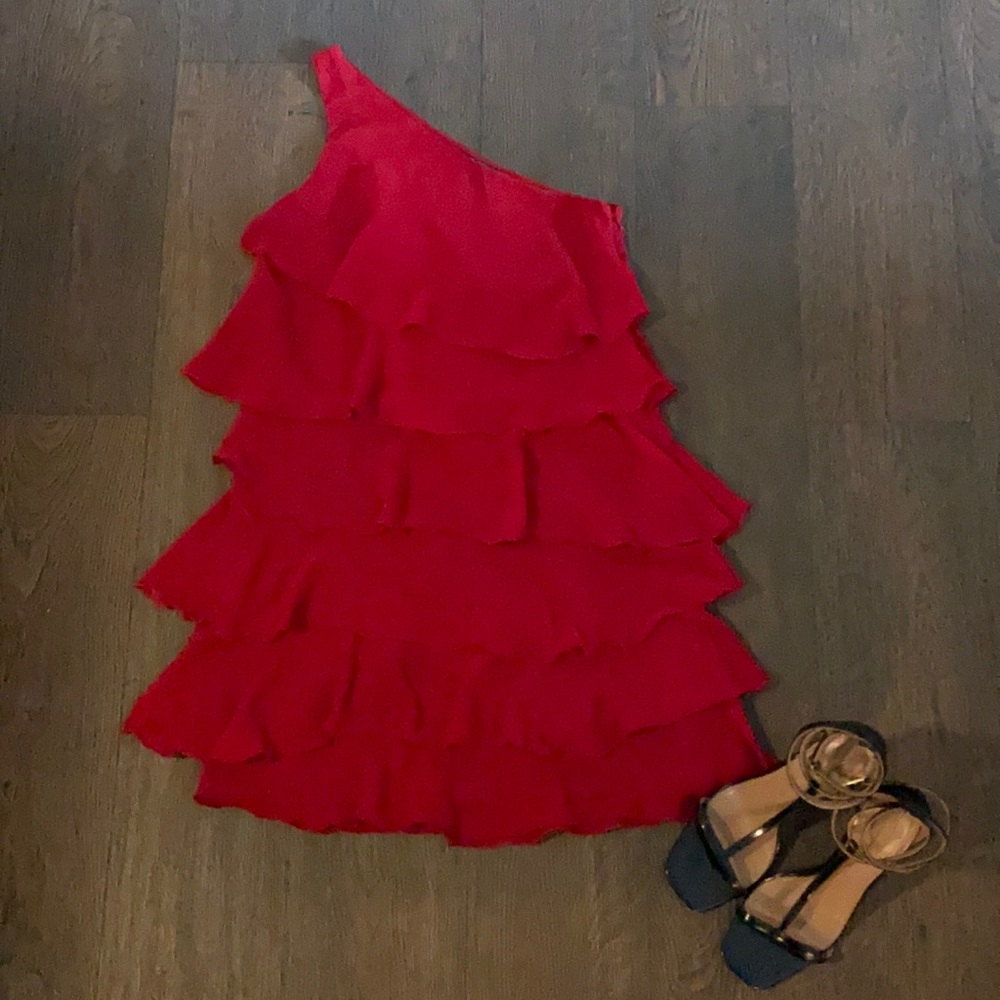 JACOB brand red tiered ruffle mini dress